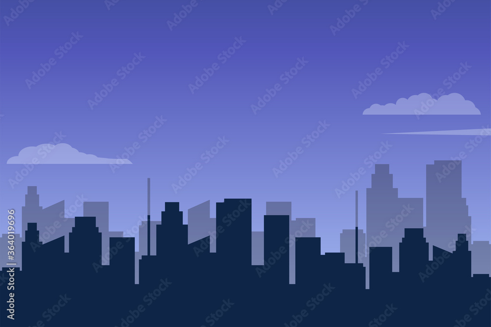City skyline vector with buildings silhouette and dark blue sky suitable for background or illustration 