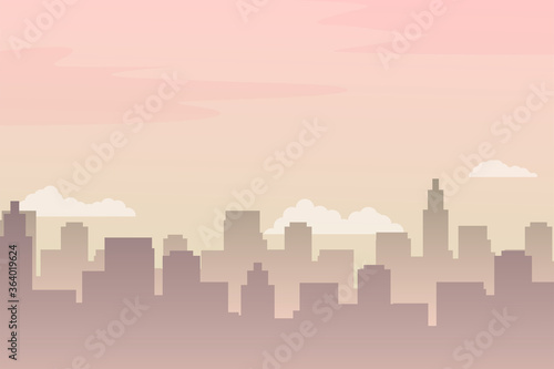 Vector of city skyline view in the morning with pink color suitable for background or illustration. Beautiful urban landscape vector  