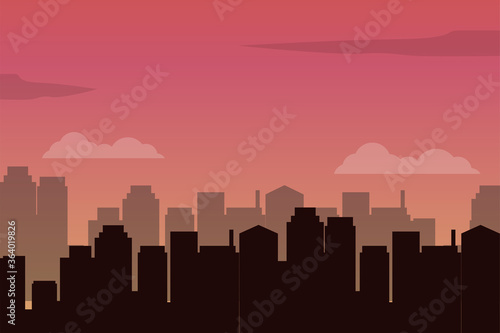 Vector of beautiful city view with buildings silhouette and sunset sky suitable for illustration and background 