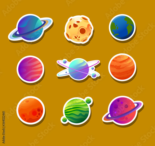 galaxy and planet illsutration for stiker template design
