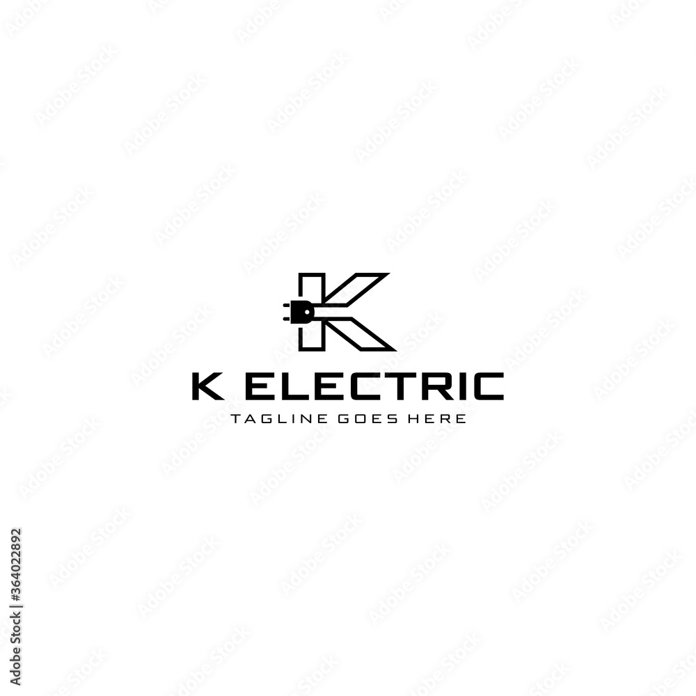 Creative modern abstract sign K with electric plugs logo design