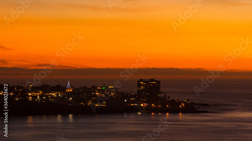 Sunset at La Jolla city with Christmas light