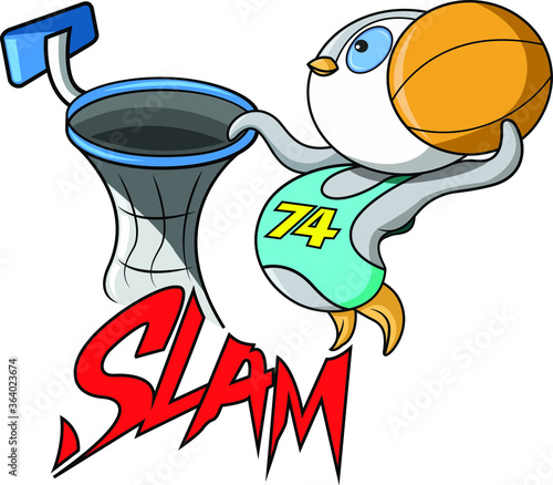 a penguin is slamming basketball