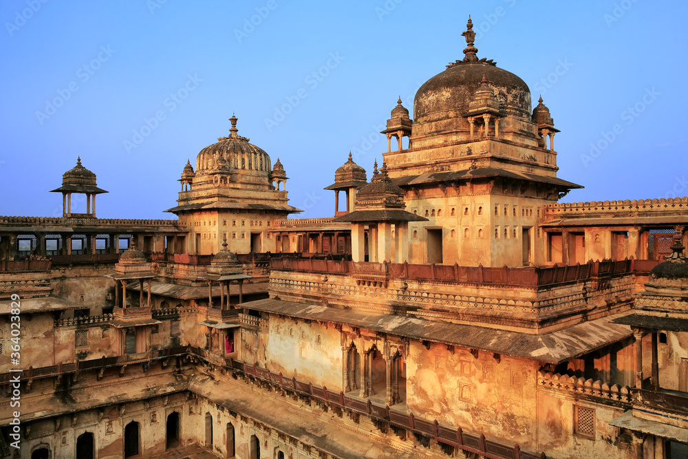 Beautiful view of of jahangir mahal, orchha palace, Orchha, Madhya Pradesh