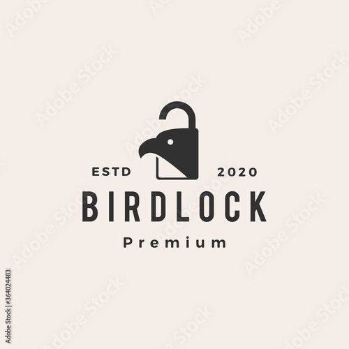 bird lock padlock hipster vintage logo vector icon illustration