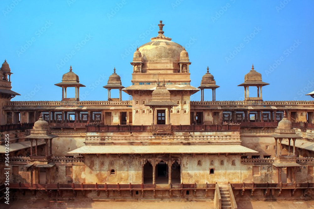 Beautiful view of of jahangir mahal, orchha palace, Orchha, Madhya Pradesh