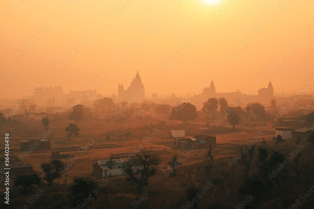 Long view of Orchha town, Orchha, Madhya Pradesh, India