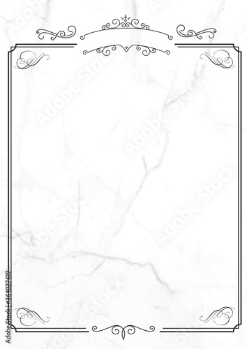 Vertical vector classic white marble paper background with retro ornamental border photo