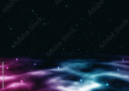 星空と星雲（ピンク＆グリーン） 宇宙のイメージの背景素材