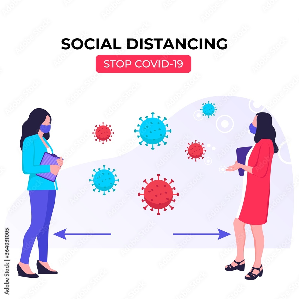 Social distancing, Keeping the distance in public to prevent and stop spread corona virus (COVID-19).