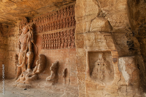 story of Huge bore incarnation of God Vishnu in stone sculpture at cave no 5 of Gupta period Udaygiri,Vidisha ,Madhya Pradesh,India photo