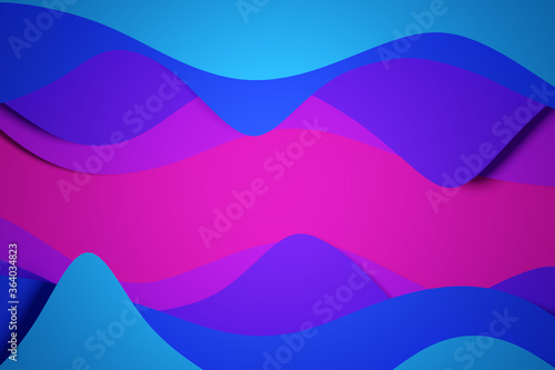 3d illustration of a stereo strip of different colors. Geometric stripes similar to waves. Abstract pink and purple neon glowing crossing lines pattern