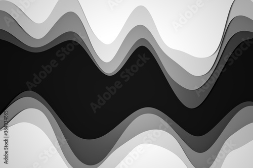 3d illustration of a stereo strip of different colors. Geometric stripes similar to waves. Abstract black and white neon glowing crossing lines pattern