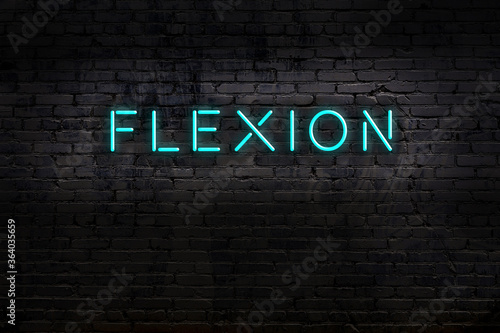 Fotobehang Night view of neon sign on brick wall with inscription flexion