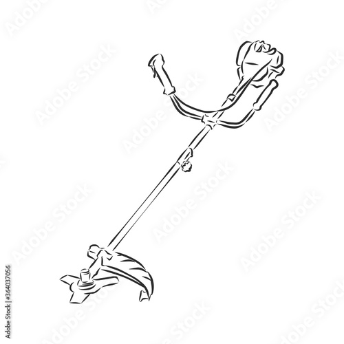 Outline lawn mower vector. Wire-frame style. The layers of visible and invisible lines illustration. lawnmower trimer, vector sketch illustration