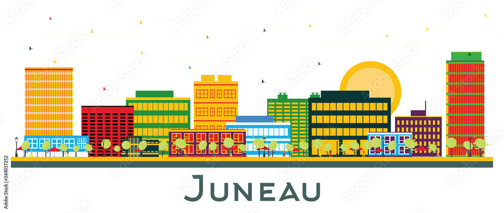 Juneau Alaska City Skyline with Color Buildings Isolated on White. Juneau Alaska City Skyline with Color Buildings Isolated on White.