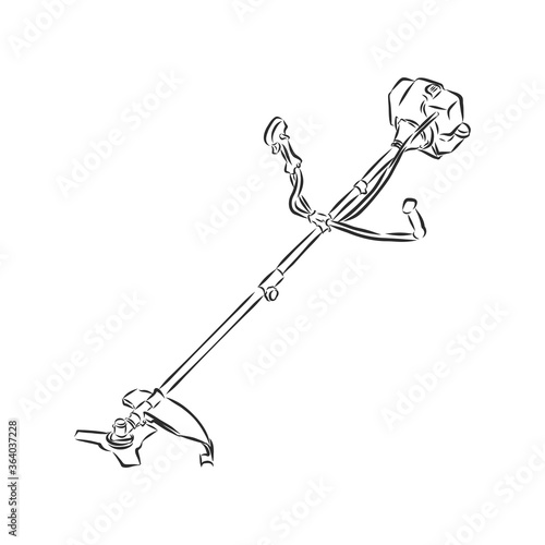 Outline lawn mower vector. Wire-frame style. The layers of visible and invisible lines illustration. lawnmower trimer, vector sketch illustration