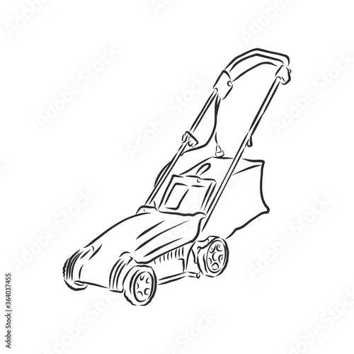 Outline lawn mower vector. Wire-frame style. The layers of visible and invisible lines illustration. lawnmower trimer, vector sketch illustration