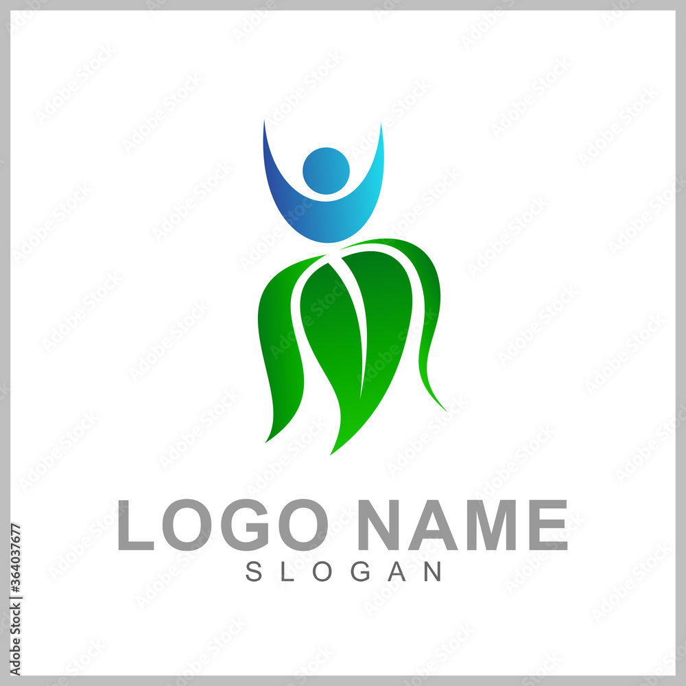Human with leaf logo concept, medical clinic, healthy family logo, people health care and medicine vector illustration Human with leaf logo concept, medical clinic, healthy family logo, people health care and medicine vector illustration