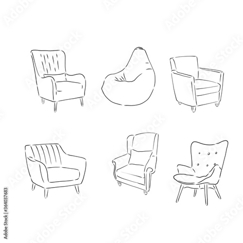 Armchair hand drawn outline doodle icon. Soft armchair with cushion. soft chair, vector sketch illustration