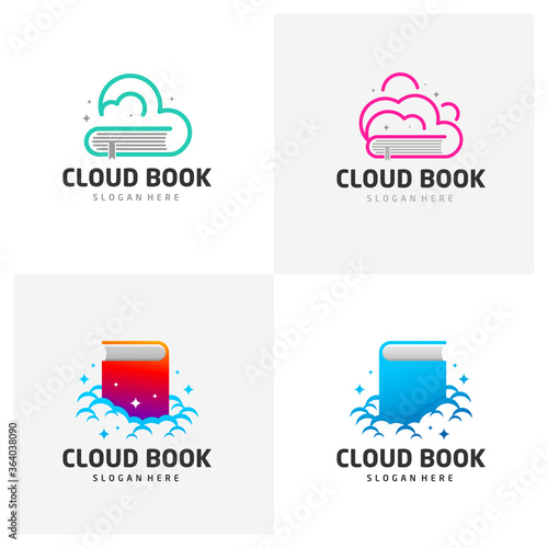 Set of Cloud book logo design vector template for online education, library and bookstore concept logo vector, Icon symbol