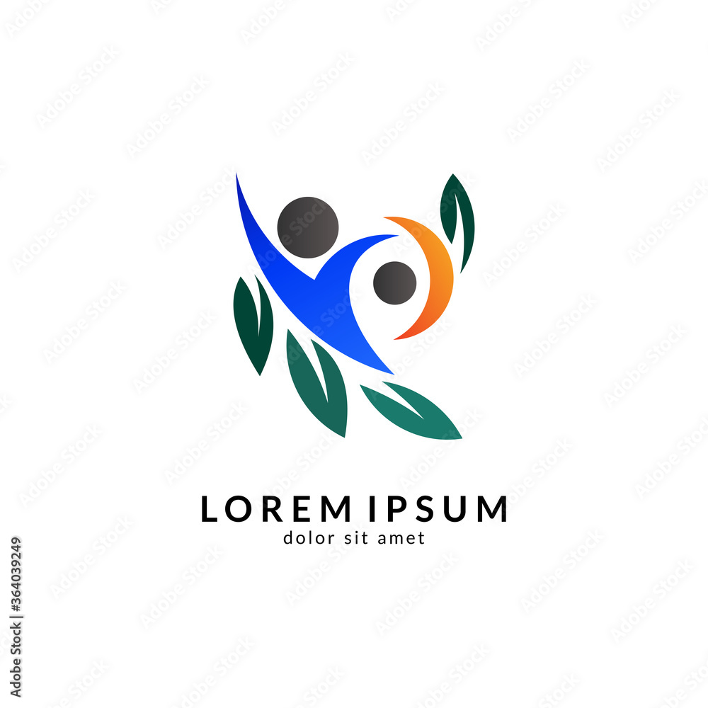 Human with leaf logo concept, medical clinic, healthy family logo, people health care and medicine vector illustration Human with leaf logo concept, medical clinic, healthy family logo, people health care and medicine vector illustration
