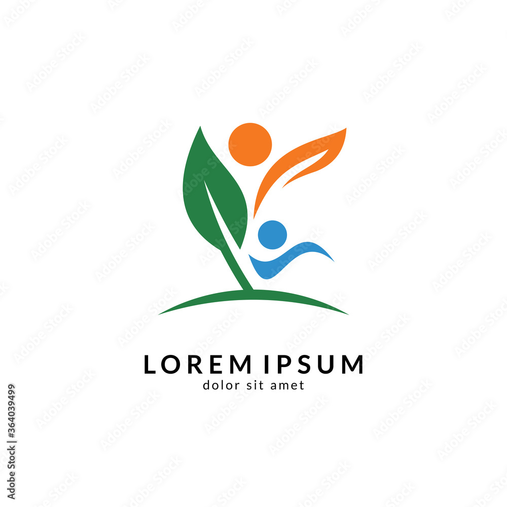 Human with leaf logo concept, medical clinic, healthy family logo, people health care and medicine vector illustration Human with leaf logo concept, medical clinic, healthy family logo, people health care and medicine vector illustration