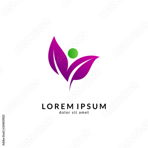 Human with leaf logo concept  medical clinic  healthy family logo  people health care and medicine vector illustration