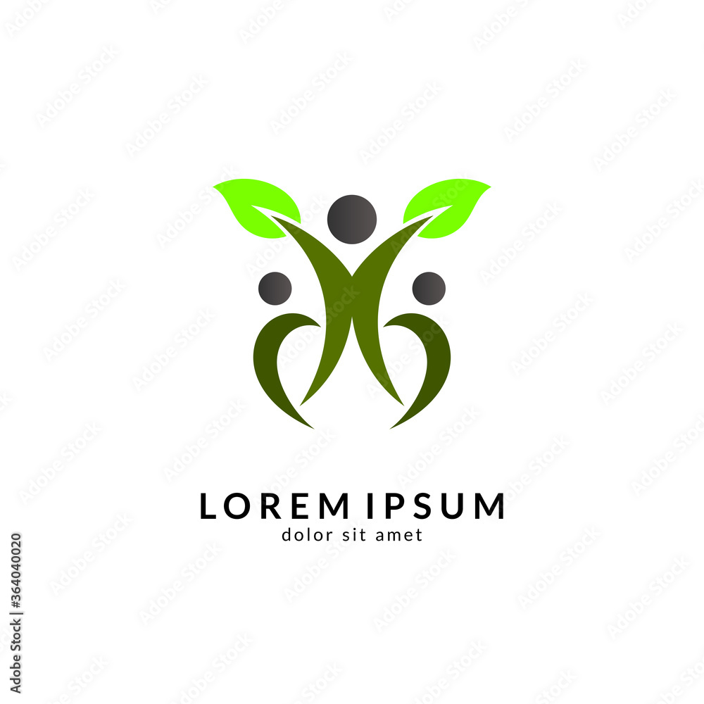 Human with leaf logo concept, medical clinic, healthy family logo, people health care and medicine vector illustration Human with leaf logo concept, medical clinic, healthy family logo, people health care and medicine vector illustration