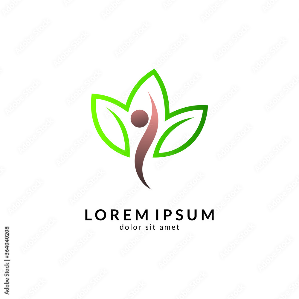 Obraz premium Human with leaf logo concept, medical clinic, healthy family logo, people health care and medicine vector illustration