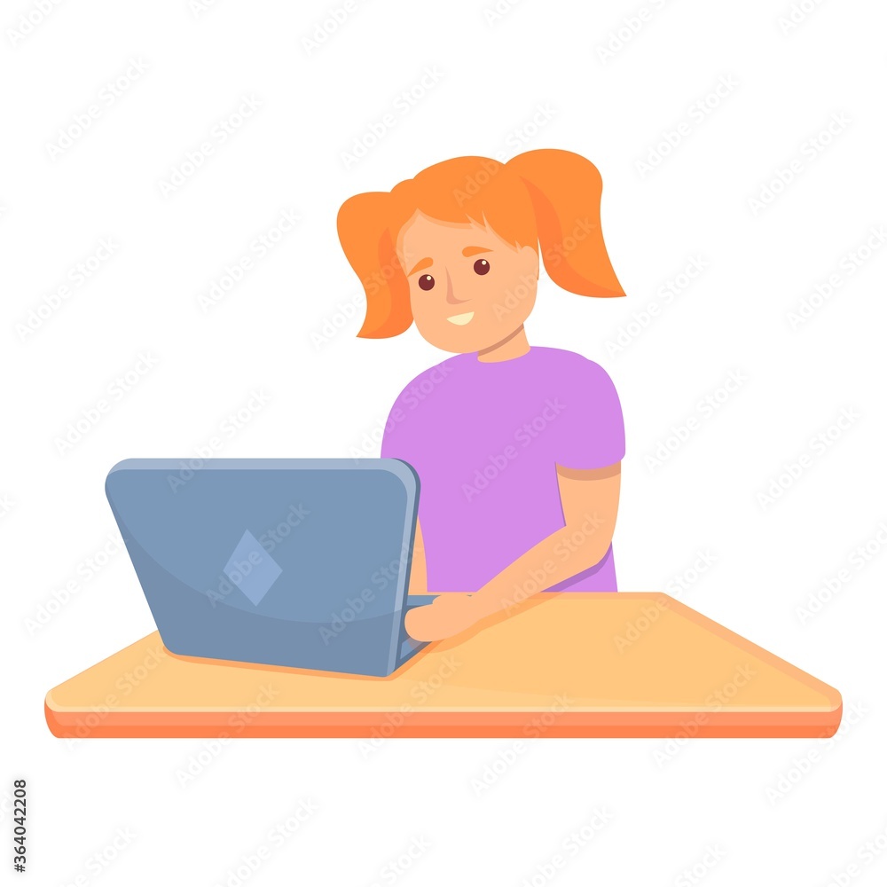 Smiling girl programming icon. Cartoon of smiling girl programming vector icon for web design isolated on white background Smiling girl programming icon. Cartoon of smiling girl programming vector icon for web design isolated on white background