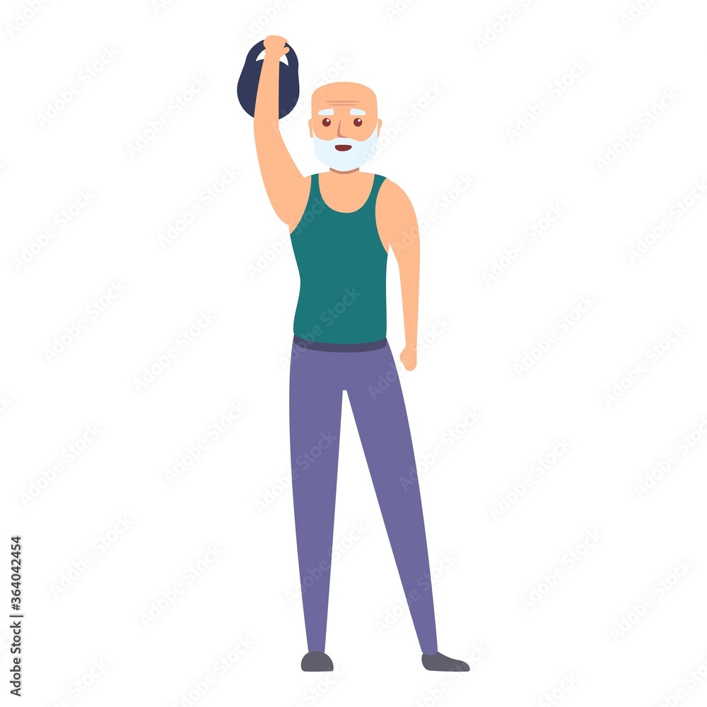 Senior man lift kettlebell icon. Cartoon of senior man lift kettlebell vector icon for web design isolated on white background Senior man lift kettlebell icon. Cartoon of senior man lift kettlebell vector icon for web design isolated on white background