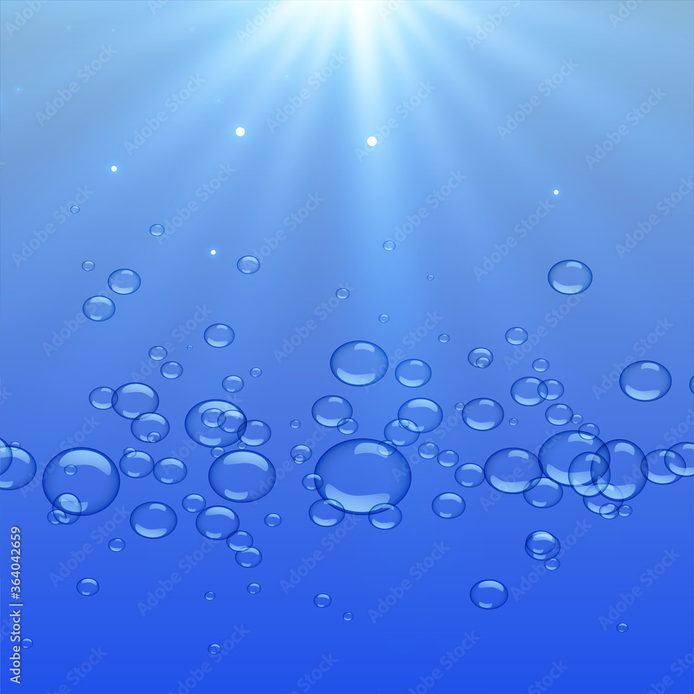 underwater bubbles floating background with sun rays