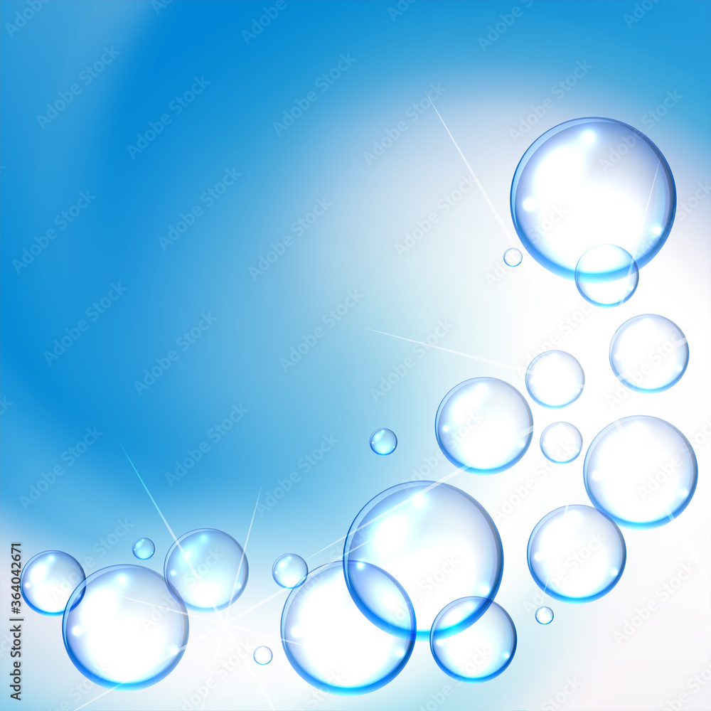 shiny water bubbles background on blue background shiny water bubbles background on blue background