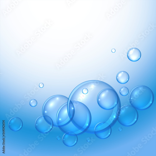 floating blue water shiny bubbles background design