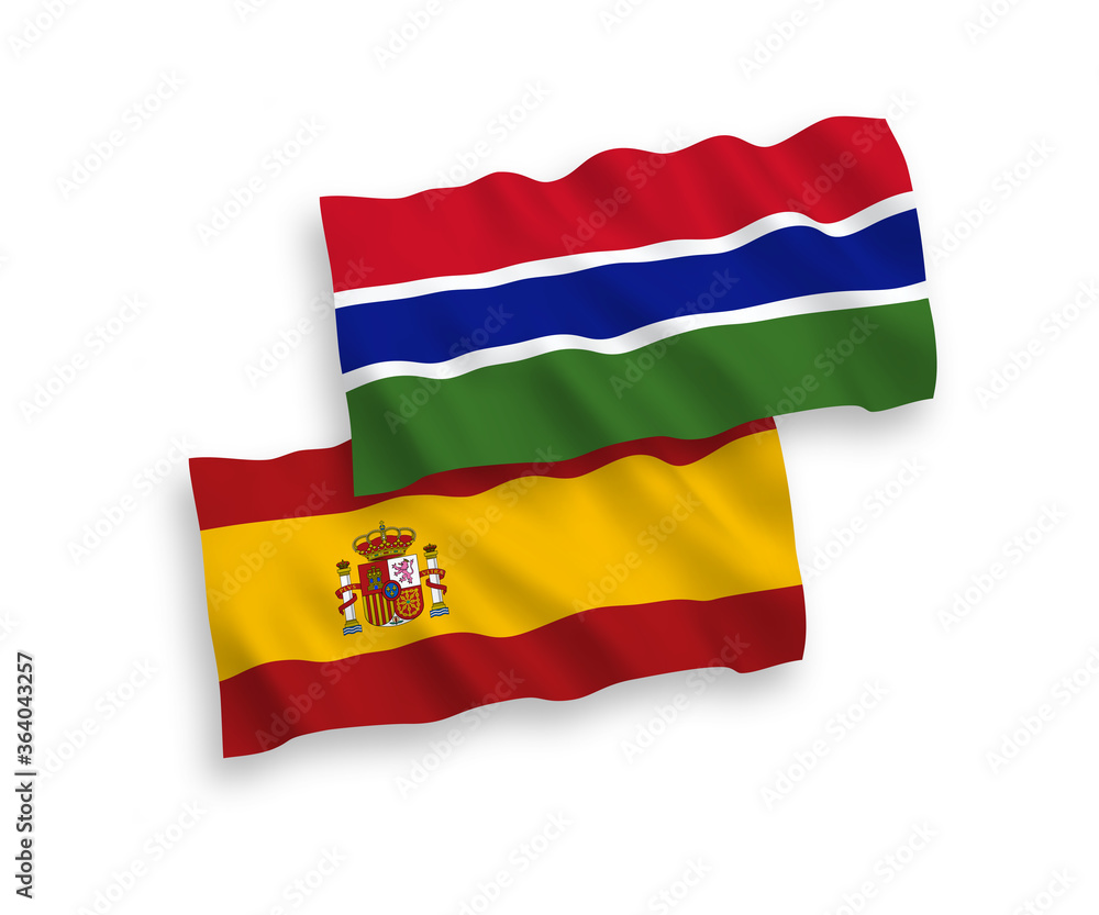 Flags of Republic of Gambia and Spain on a white background Flags of Republic of Gambia and Spain on a white background