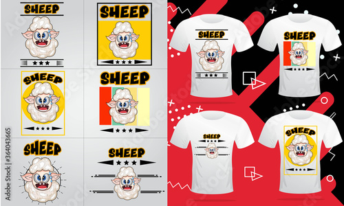 Sheep Cartoon Mascot Vector Design - New Trendy T-Shirt  Design - Mega T Shirt Design Bundle. Anyone can use This Design Easily.
