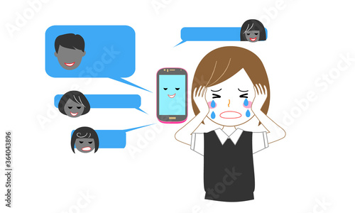 SNSやネットで誹謗中傷されて傷つく女子高生または女子中学生