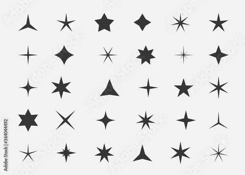 Set of stars and highlights. Star icon. Vector illustration.