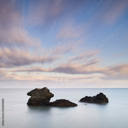 Long exposure shot of sea stacks and clouds in the morning, Mie Prefecture, Japan