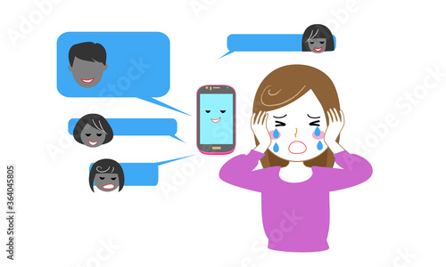 SNSやネットで誹謗中傷されて傷つく若い女性