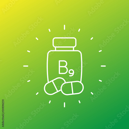 B9 vitamin, folate line vector icon