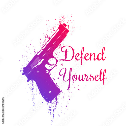 Defend Yourself, grunge design with pistol, gun