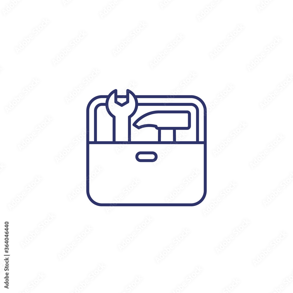 Toolbox line icon with hammer and wrench Toolbox line icon with hammer and wrench