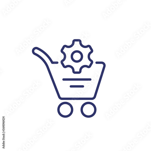 shopping cart and gear line icon on white