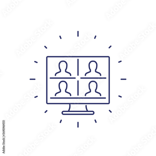Video conference, online meeting or group video call line icon