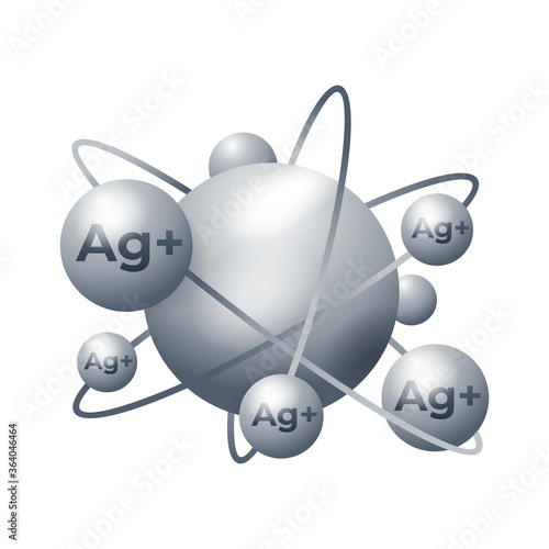 Silver ions emblem - Ag plus molecule antibacterial effect of ion solution - science, chemistry and technology marking, icon or logo template