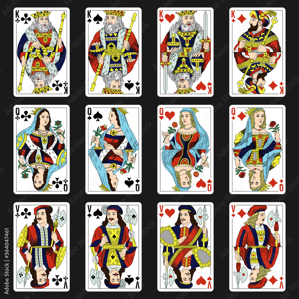 Russian Playing cards design templates, king, queen, jack.