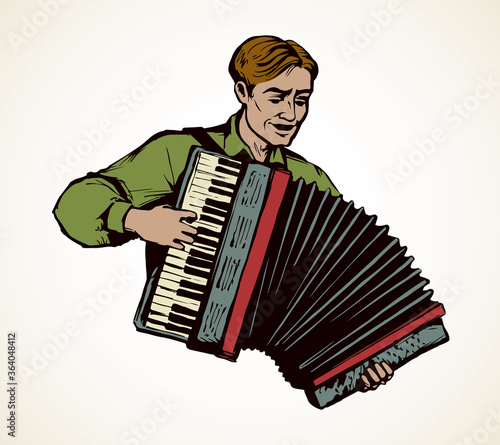 A man plays the accordion. Vector drawing