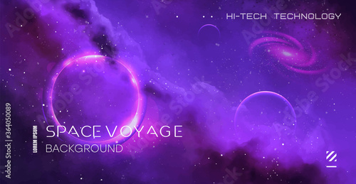 Vector illustration of space, planets and galaxy for poster, banner or background.